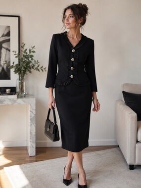 CAROLINA HERRERA Vintage 100% wool dress with rhinestone buttons sz 14
